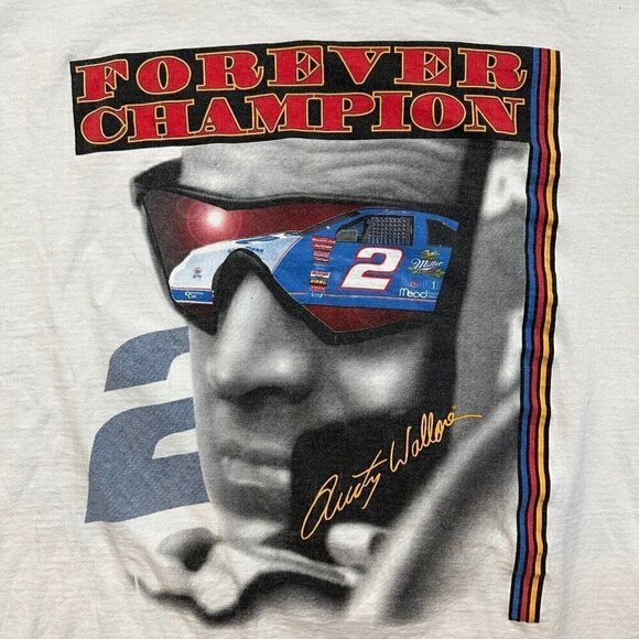 VTG 90s Rusty Wallace Forever a Champion Miller Lite T-Shirt Single Stitch XL - Picture 3 of 7